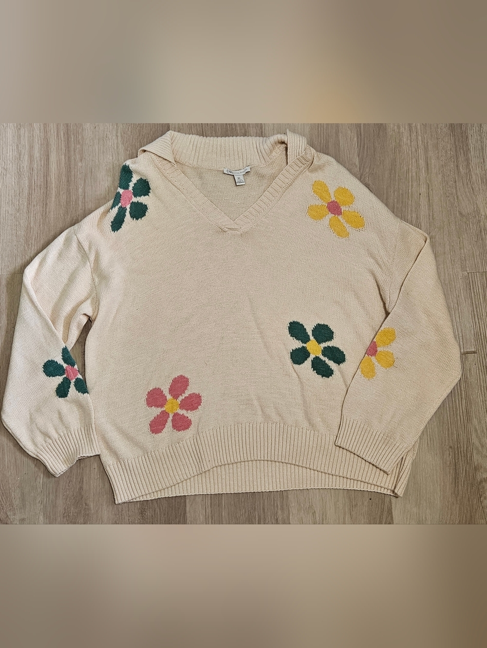 Cato Cream Floral V-Neck Knit Sweater - Casual Women’s Pullover